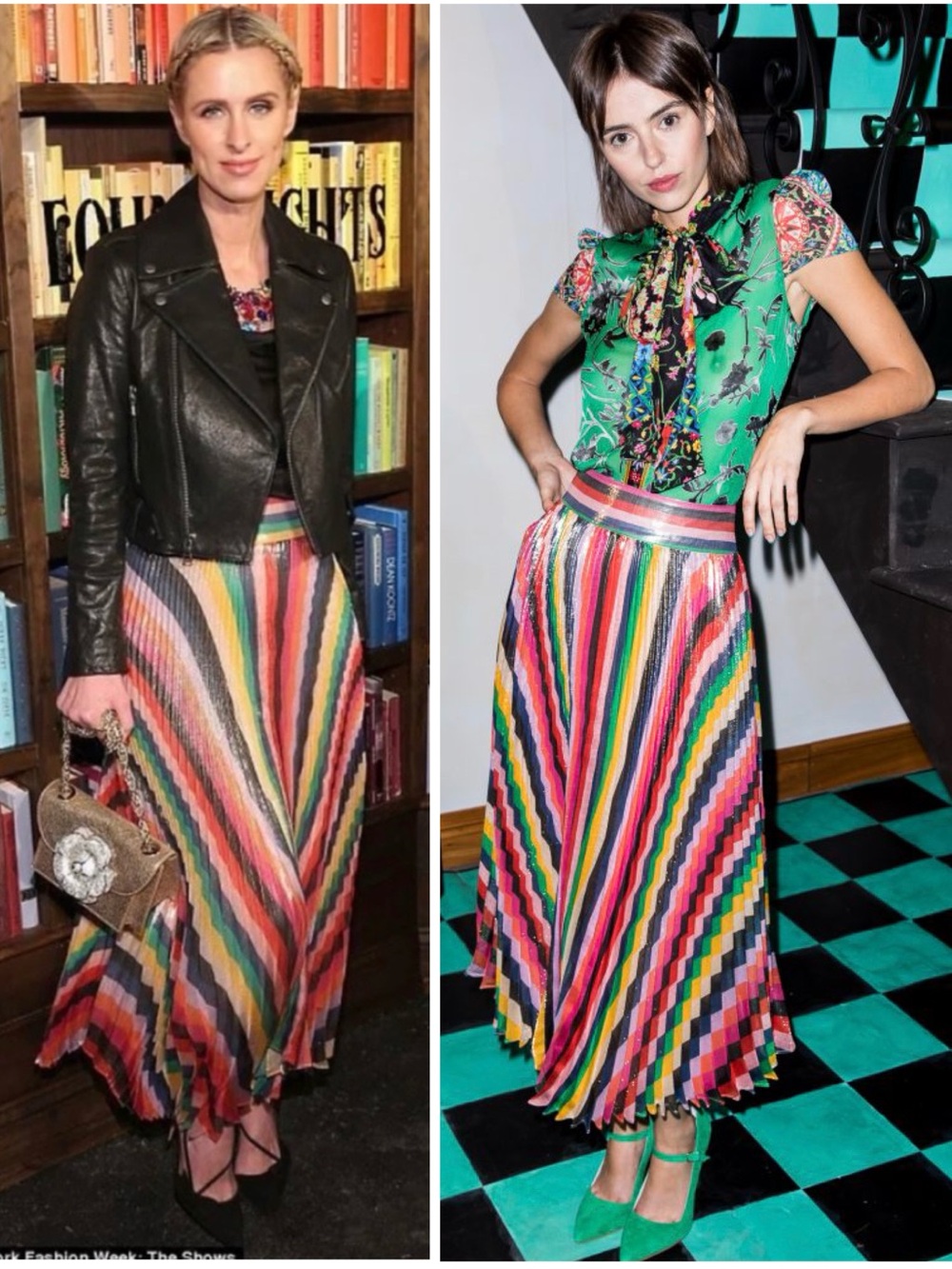 Alice + Olivia Katz Sunburst Pleated Metallic Stripe Midi Skirt - Picture 5 of 16